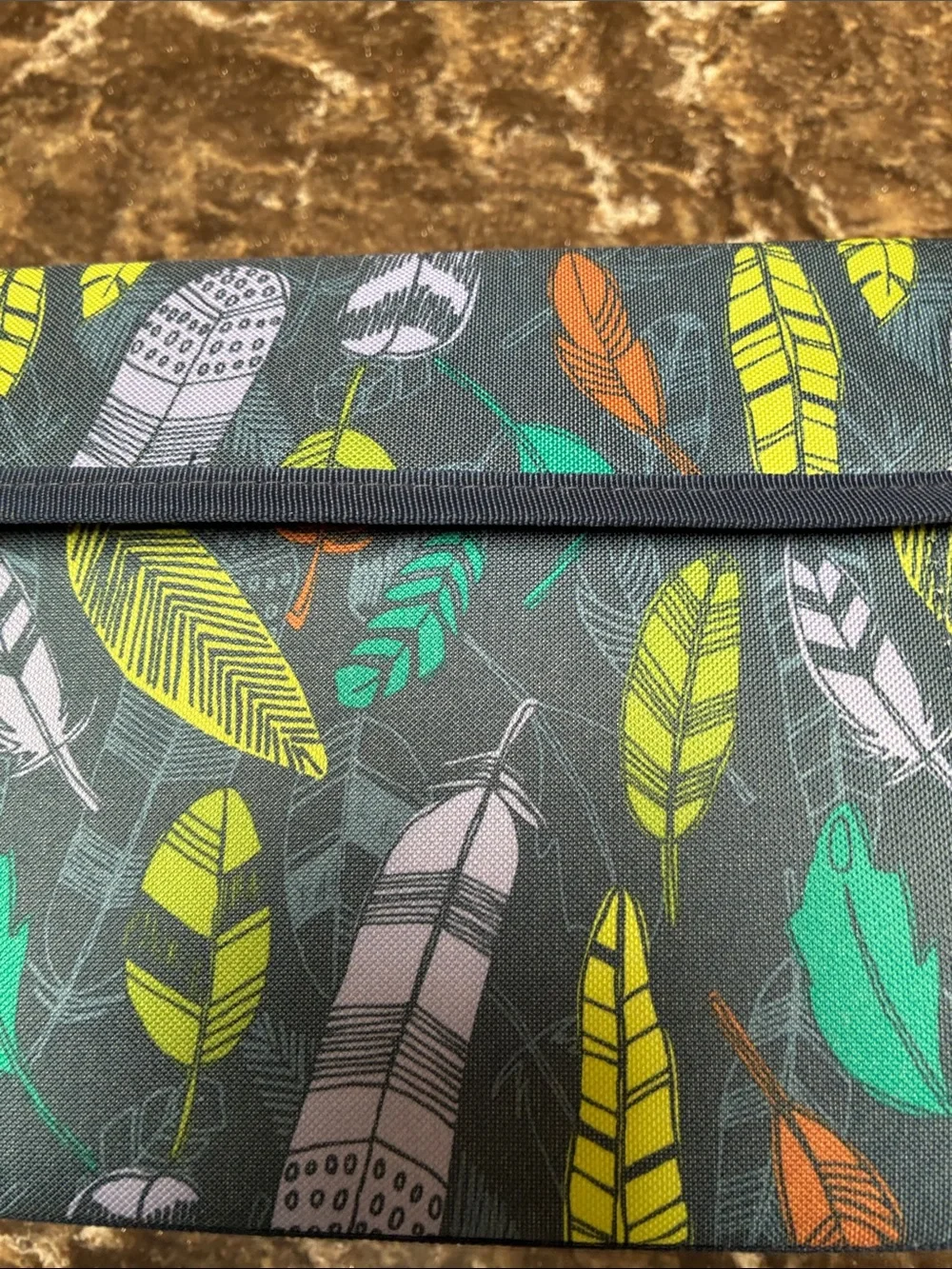 thirty-one Feather Print Storage Box in Teal, Yellow, Orange, Gray
